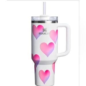Stanley White Travel Tumbler with Pink Gradient Hearts 40 Oz Nwt